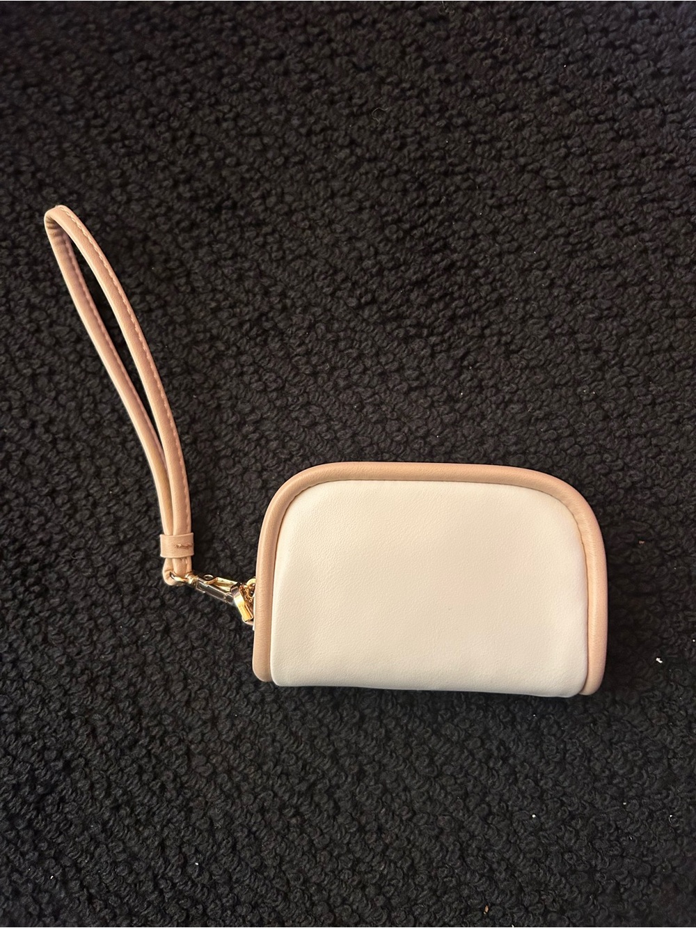 Wristlet Pouch in Cream with Tan Trim